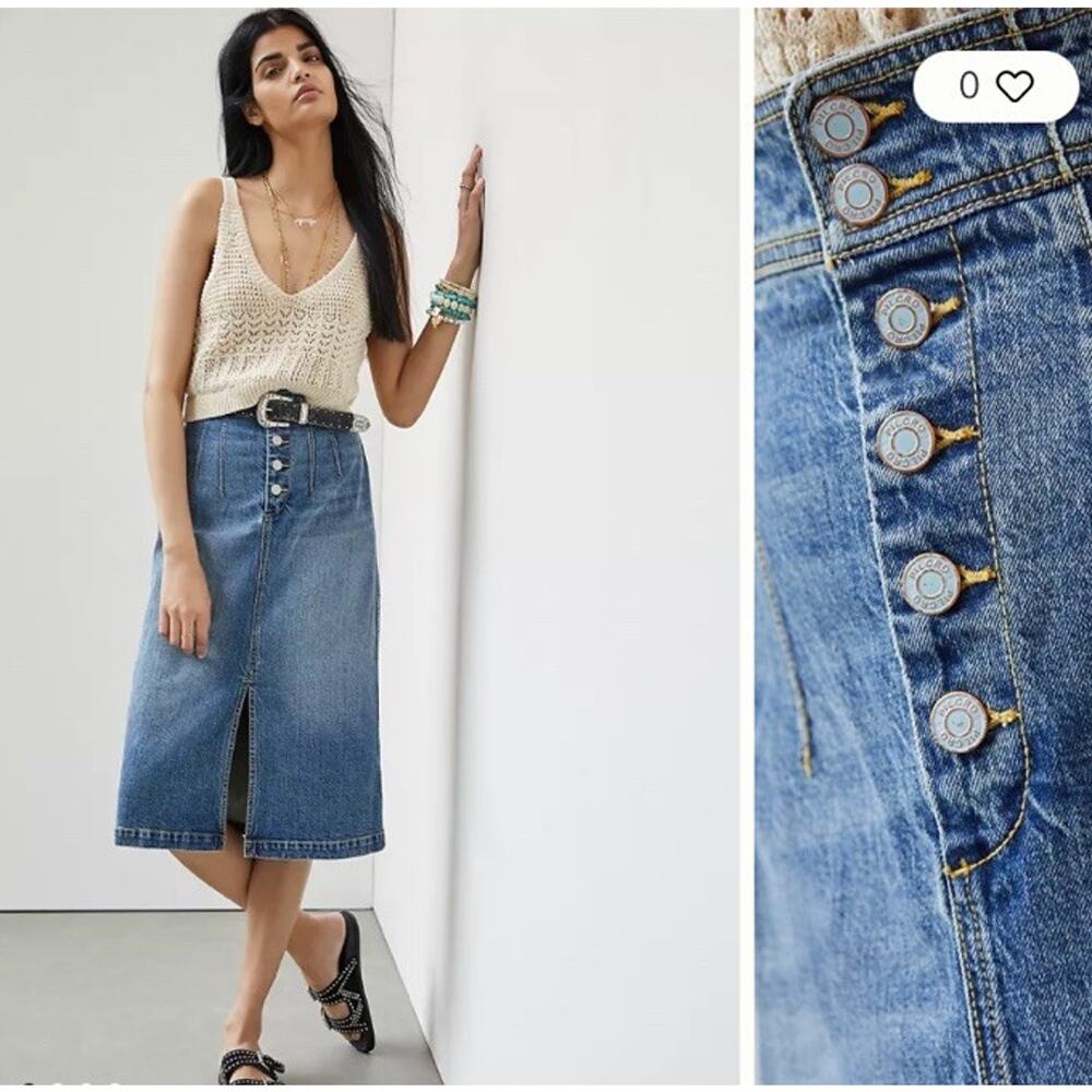Pilcro Slim Denim Midi Skirt Anthropologie High Waist 6 Button Front Sz 2 fall